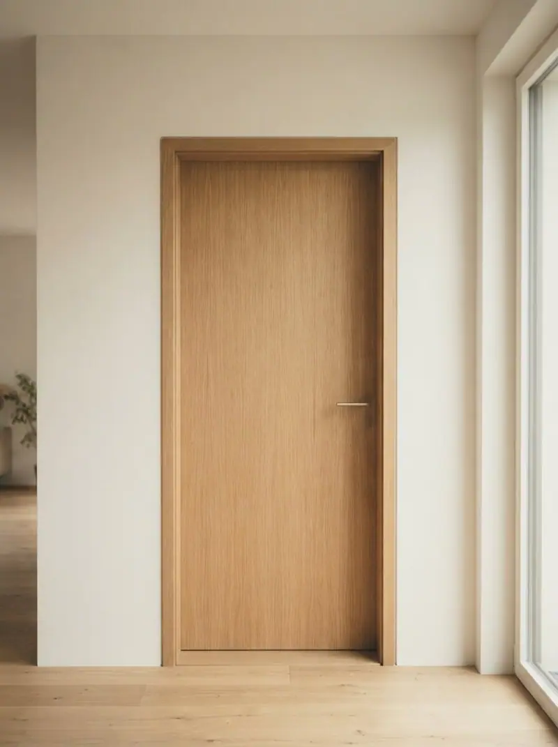 Zimmertür aus Holz in einer hellen Wand